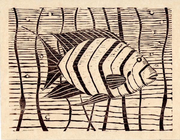 Tropical fish - Woodblock Print